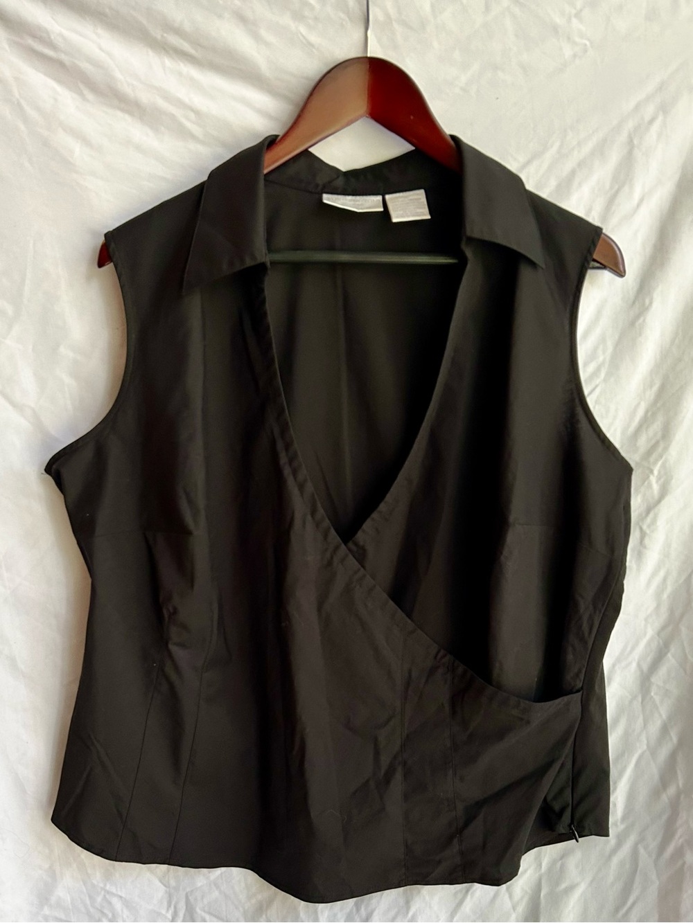 Worthington Black Sleeveless Wrap-Style Collared Top